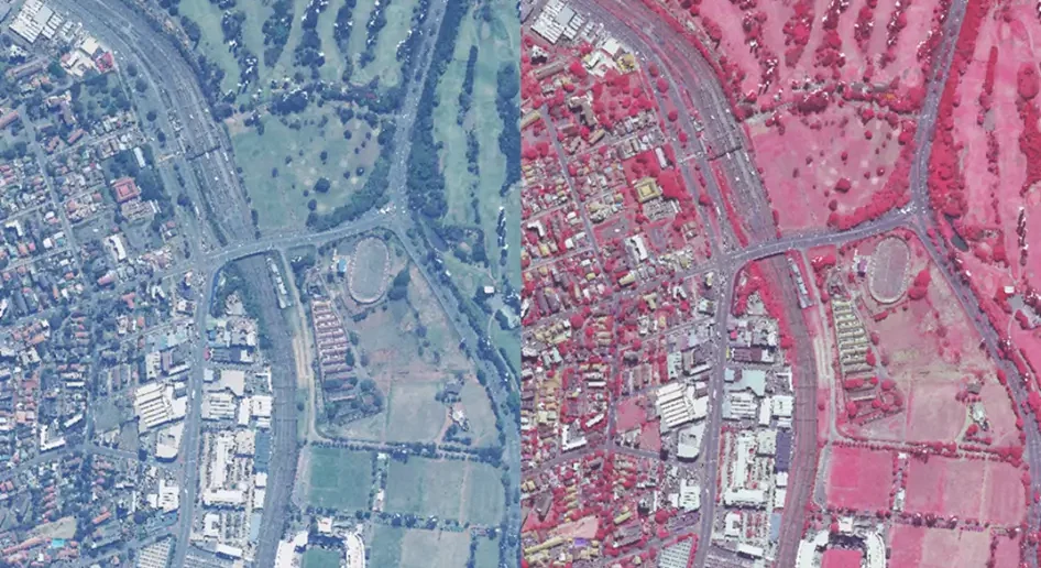 Figure 1. RGB (left) and NIR (right) point cloud data sets were generated using the HxMap software (Source: Hexagon)